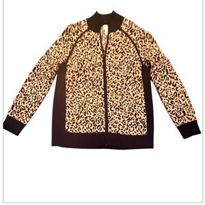 Chicos Leopard Print Zip Front Colorblock Sweater Jacket Size 2/Large